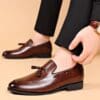 Gentle laced leather shoes with rubber sole-Brown