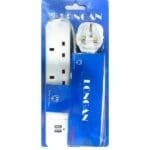 Longan 3 way Extension cable + 2 USB ports with surge protection