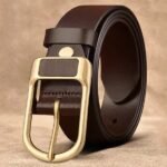 vintage men's leather belt with pin buckle-brown