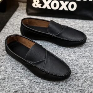 Moccasins for men, rubber sole, walking shoes-Black