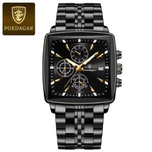 Poedagar 866 Chronograph watch stainless steel, Luminous-Black