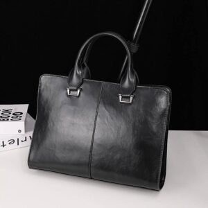  Premium Leather Laptop Briefcase, waterproof-black