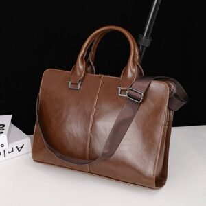  Premium Leather Laptop Briefcase, waterproof-brown