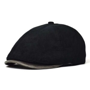Vintage Newsboy Cap, Corduroy fabric Short Brim Painter Cap-Black