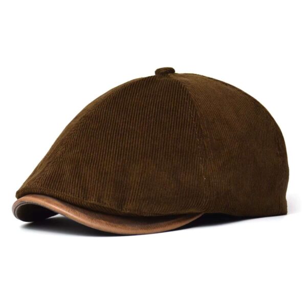 Vintage Newsboy Cap, Corduroy fabric Short Brim Painter Cap-Brown