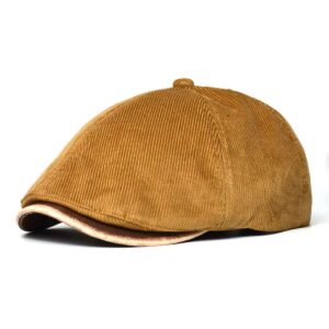 Vintage Newsboy Cap, Corduroy fabric Short Brim Painter Cap-khaki