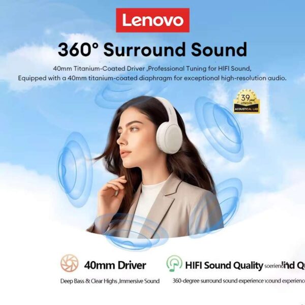 Lenovo Thinkplus TH30 headsets HiFi sound, 40mm driver, B.T v5.4 - Image 6