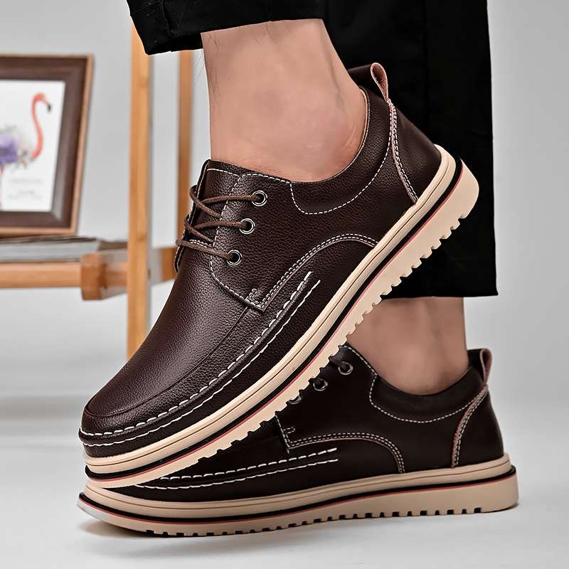 Oxford Dress leather laced shoes with rubber sole-Brown.