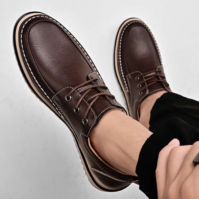 Oxford Dress leather laced shoes with rubber sole-Brown..