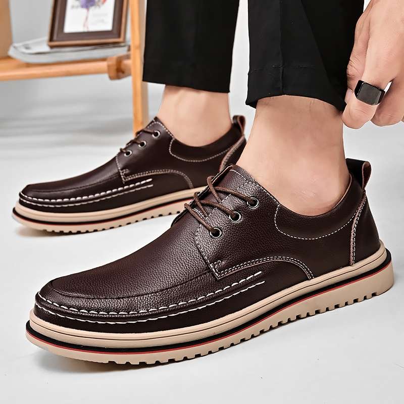 Oxford Dress leather laced shoes with rubber sole-Brown