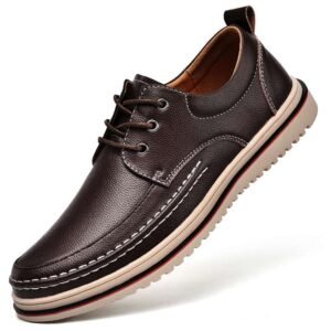 Oxford Dress leather laced shoes with rubber sole-Brown.