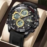 Poedagar E108 Multi-functional chronograph leather watch BK-BK