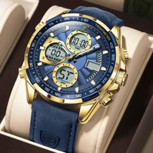 Poedagar E108 Multi-functional chronograph leather watch GD BU