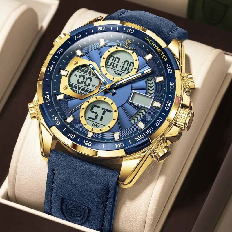 Poedagar E108 Multi-functional chronograph leather watch GD BU