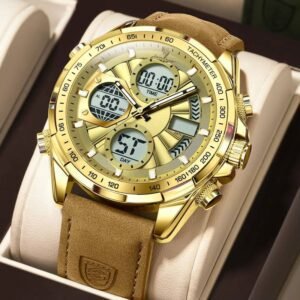 Poedagar E108 Multi-functional chronograph leather watch GD GD