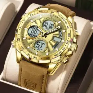 Poedagar E108 Multi-functional chronograph leather watch GD GD