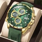 Poedagar E108 Multi-functional chronograph leather watch GD-GN