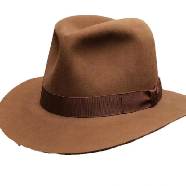 Classic Brown Wool Fedora Panama Hat with Ribbon Band - Image 3