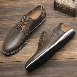 Casual office dress shoes with laces and rubber sole-  Dark Brown