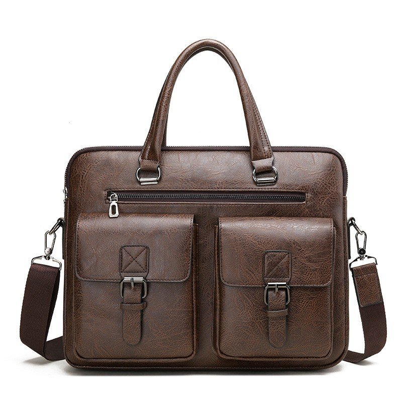Texture Briefcase –Handheld crossbody & Shoulder Laptop Bag-Brown