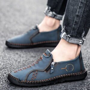 Handmade slip-on zipper casual loafers-Blue