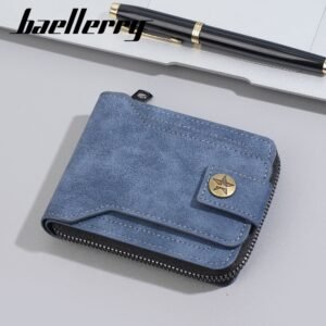 Baellery zipper Bi-Fold wallet with coin pocket-Blue
