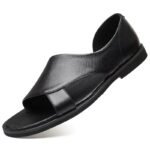 Formal slip-on open toe Peshawari sandals-Black..