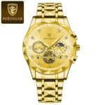 Poedagar 996B luxury chronograph stainless steel watch Gold