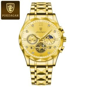 Poedagar 996B luxury chronograph stainless steel watch Gold