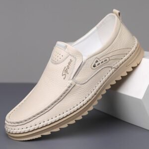 Cream-Leather-casual-slip-on-business-moccasin