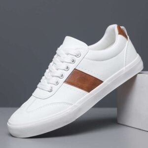 Koonexy white sneakers with brown stripe & rubber sole
