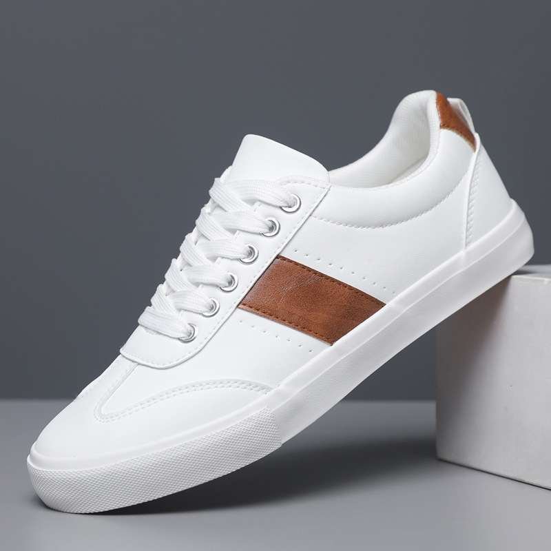 Koonexy white sneakers with brown stripe & rubber sole