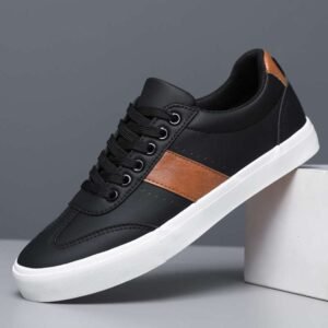 Koonexy white sneakers with black stripe & rubber sole.