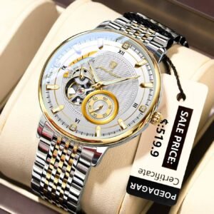 Poedagar 1416 mechanical watch, stainless steel Gold White