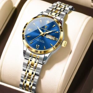 Poedagar 503 waterproof luminous stainless steel wrist watch Gold Blue