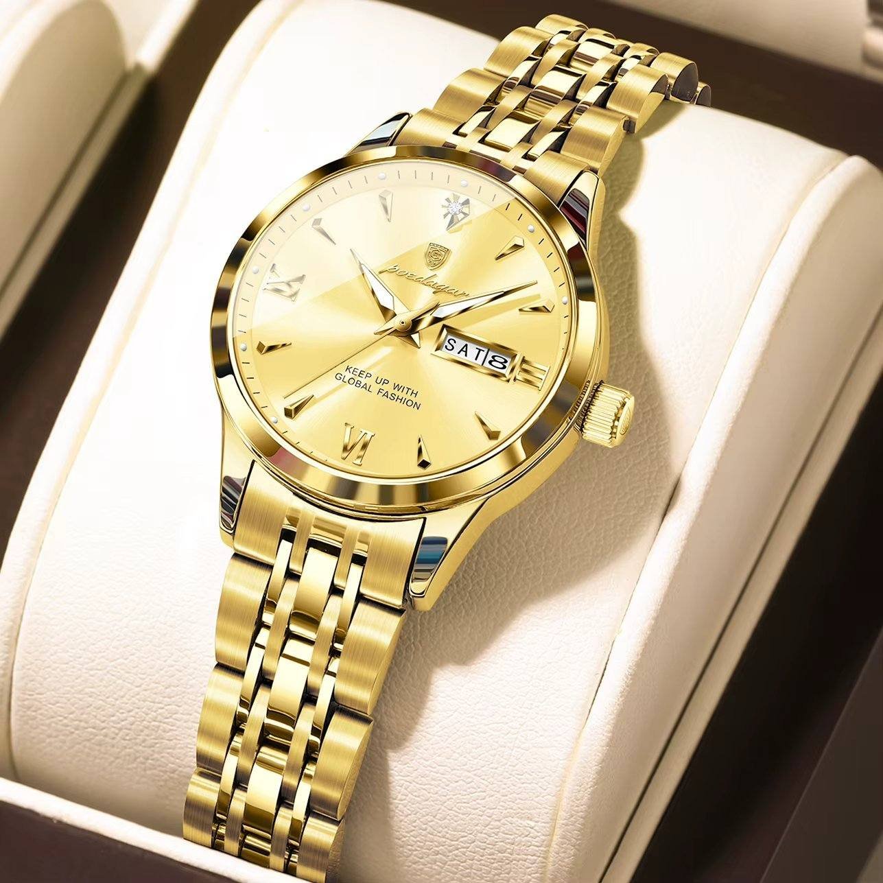 Poedagar 503 waterproof luminous wrist watch Gold-Gold