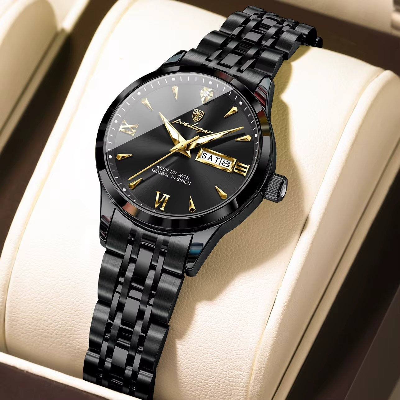 Poedagar 503 waterproof luminous wrist watch Black-Black