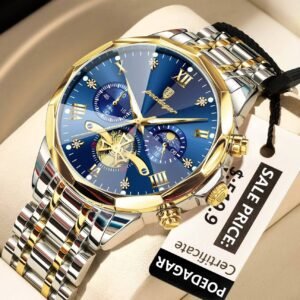 Poedagar 938 chronograph stainless steel watch Gold Gold Blue