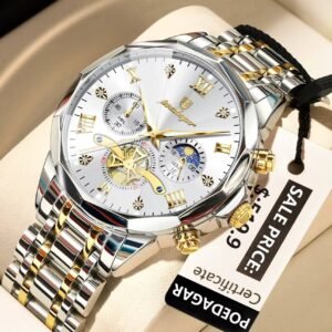 Poedagar 938 chronograph stainless steel watch Silver Gold White