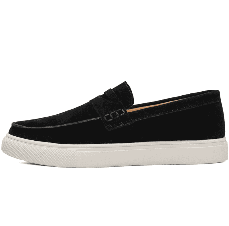 Black Suede Penny loafers with white sole-single